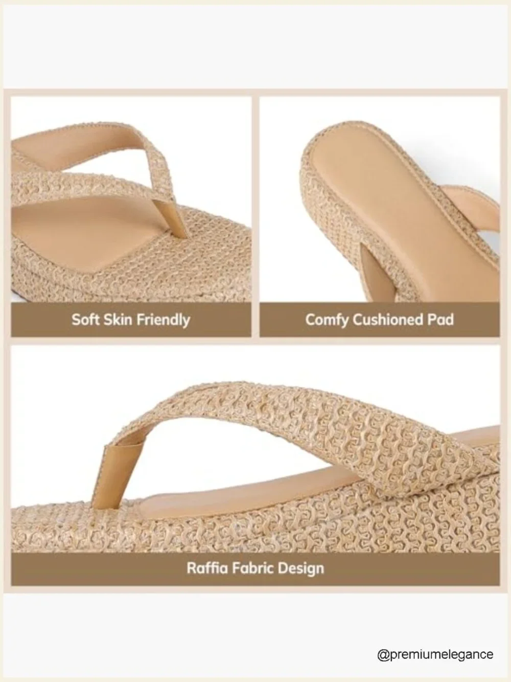 Women's Raffia Platform Wedge Flip Flop Sandals - Non-Slip Beach - Picture 4 of 7